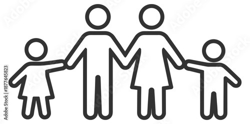 Family parents with children icon, happy family outline illustration on transparent background