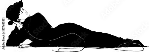 Female silhouette reclined in hat with elegant pose