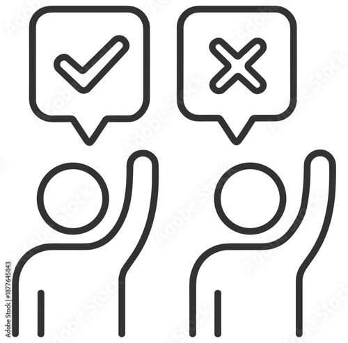 Voting decision icon set, approval and rejection feedback outline illustration on transparent background