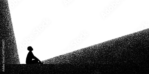 Silhouette of person in thoughtful reflection in minimalist abstract scene