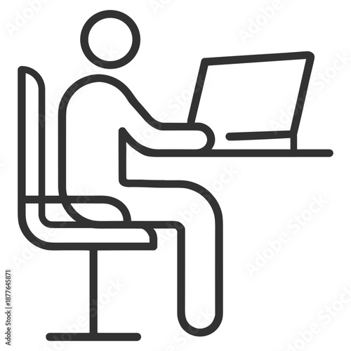 Remote work icon, person using laptop computer outline illustration on transparent background