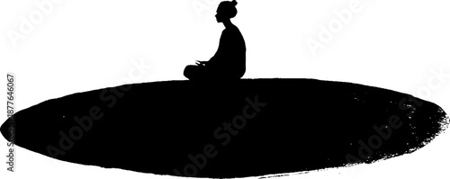 Silhouette of a woman meditating on an ink brush circle