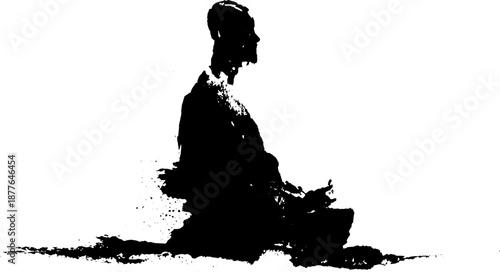 Abstract grunge silhouette of a man meditating in a tranquil pose
