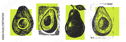 Hand drawn avocado vegetable illustration set for modern kitchen posters, packaging, menus and healthy food branding