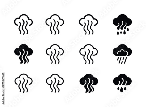Rain Logo Variations. Rain formation. Icon set. Set Logo of rain formation: rising vapor lines. harmonious logo variations of the same emblematic concept, each