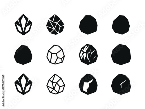 Carbon Icon Set. Carbon. Icon set. Set Logo of carbon: charcoal chunk. harmonious logo variations of the same emblematic concept, each with different artistic