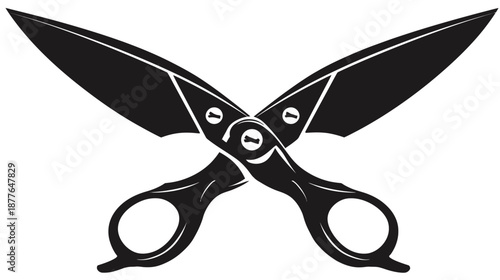 A stylized, monochromatic image depicting crossed scissors against a blank background