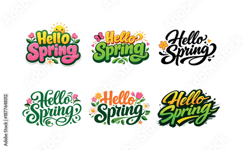 Playful Spring Lettering Grid. Playful Spring Hand Lettering. Set lettering. harmonious lettering variations of the same emblematic concept, each