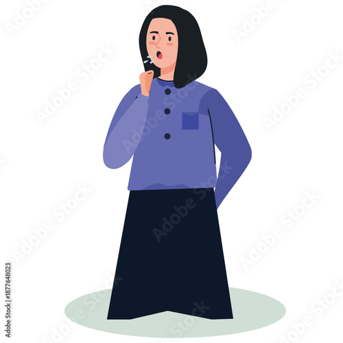 illustration of a young woman wearing a blue shirt with a cough