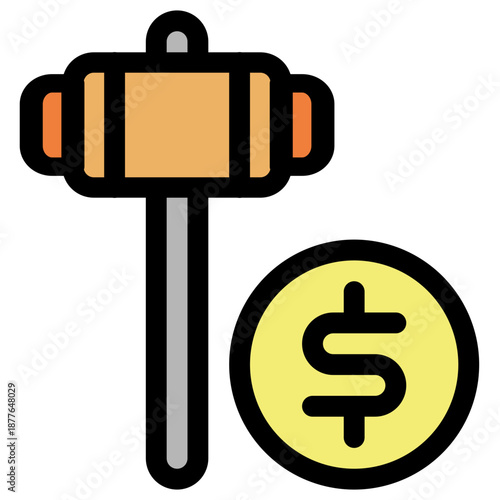 Gavel and Dollar Coin Icon for Financial Law and Auction