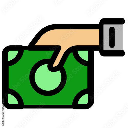 Hand giving or taking cash payment icon. Vector illustration.
