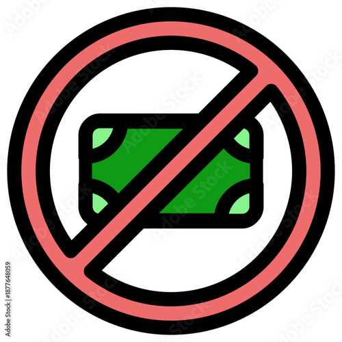 No Cash Allowed Icon - Money Prohibition Symbol Illustration