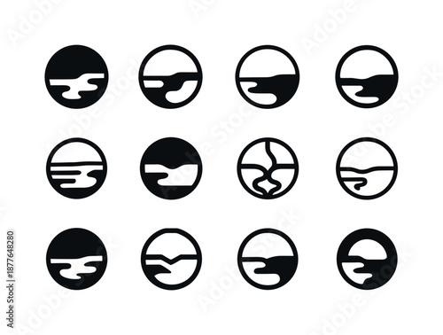 Titan Logo Variations. Titan. Icon set. Set Logo of Titan: methane lake symbol. harmonious logo variations of the same emblematic concept, each with different