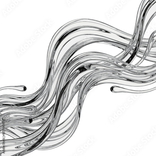 Create a kinds of deferent Liquid glass transparent wave ribbon. Fluid flow line curve shape - 3d illustration vector art with white background.
