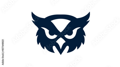 A stark, dark blue owl silhouette centered on a white background, evoking a sense of wisdom and watchfulness