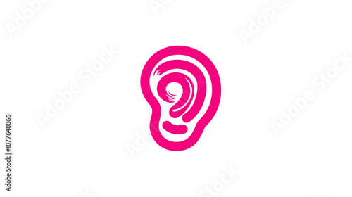 A pink, stylized ear illustration with brushstroke-like lines against a white backdrop