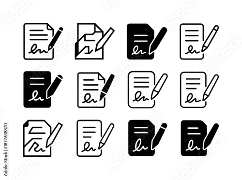 Loan Agreement Icons. Loan agreement. Icon set. Set Logo of loan agreement: digital signature icon. harmonious logo variations of the same emblematic concept,