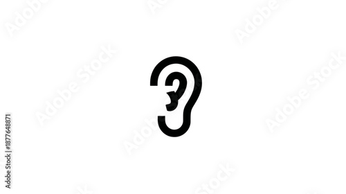 A black, minimalist ear icon against a white background, representing hearing