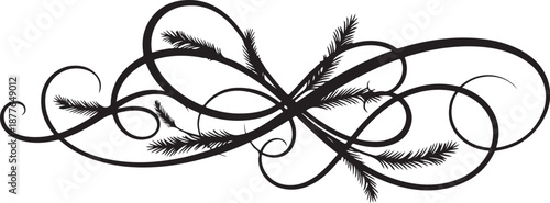 Elegant black floral design with feathers and swirling lines
