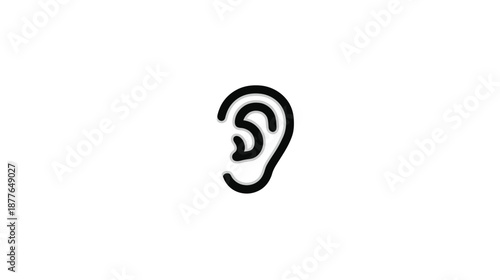 A stylized black outline drawing of a human ear, shaded in gray and placed on a white background