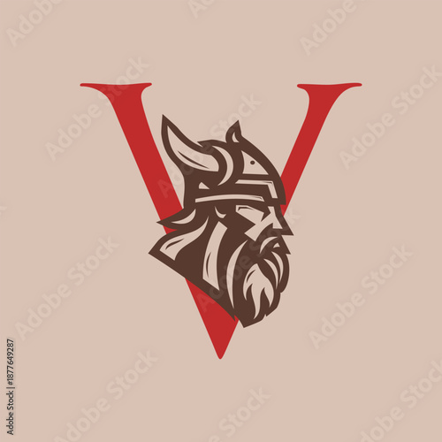Initial Letter V Viking Icon with Norse Rune Style Emblem Design