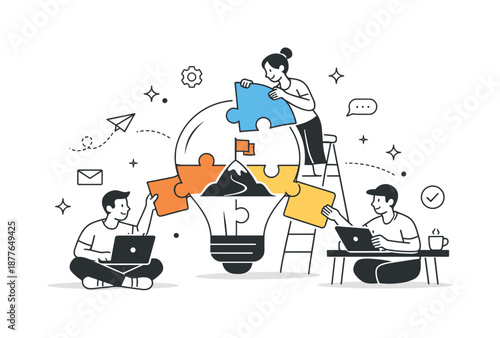 Cooperative Freelance Collaboration. Independent work, shared goals. Freelancers aligning around a common objective, connecting individual tasks into one