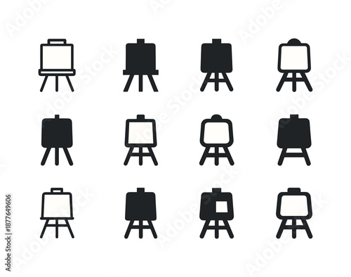 Open-Air Painting Icons. Open-air painting sessions. Icon set. Set Logo of open-air painting sessions: field easel. harmonious logo variations of the same