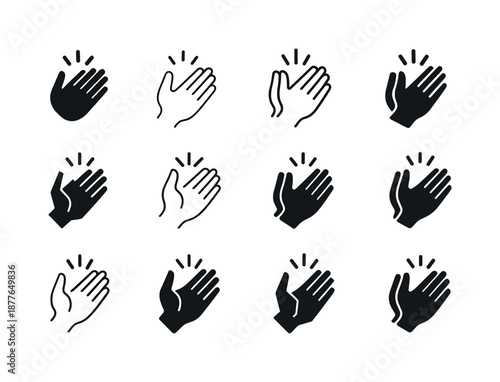 Standing Ovation Icons. Standing ovation. Icon set. Set Logo of standing ovation: clapping icon pair. harmonious logo variations of the same emblematic