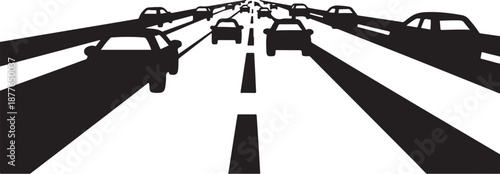 Silhouette of cars driving on a busy highway road