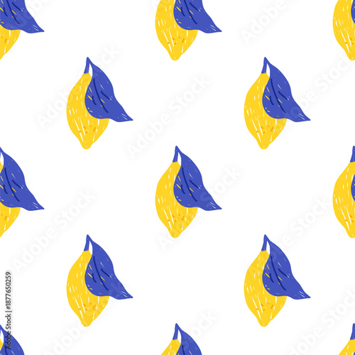 Simple hand drawn seamless pattern with lemons. Summer fruit crayon design for textiles, kitchen decor. Mediterranean endless floral tropical lemon print. Vector fresh citrus background.