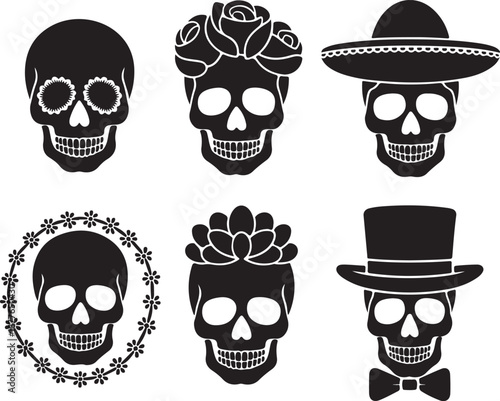 Sugar Skull Silhouette Bundle | Day of the Dead Skull Vector Set