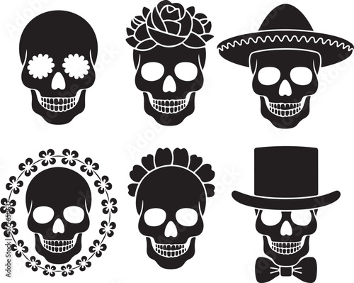 Sugar Skull Silhouette Bundle | Day of the Dead Skull Vector Set