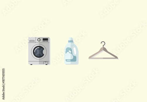 Vector Flat Concept Frontloading white washing machine with a dark circular door and control panel