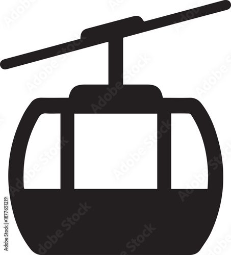 Simple black and white vector icon illustration of a modern cable car gondola system for transportation
