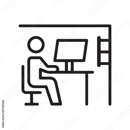 Workplace desk line icon, outline vector sign, linear style pictogram isolated on white. Symbol, logo illustration. Editable stroke. Pixel perfect
