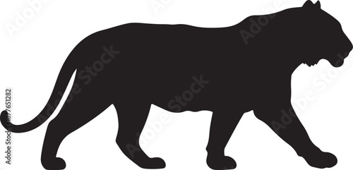 Black Panther Silhouette Walking on White Background Profile View