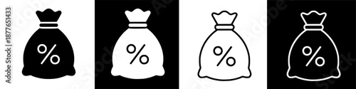 Digital icon set: money bag with percentage symbol representing tax rates or discounts