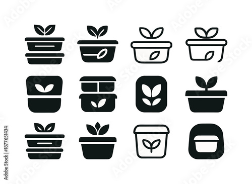 Healthy Meal Logos. Healthy meal prep culture. Icon set. Set Logo of Healthy meal prep culture: Labeled meal containers: Abstract geometric, Stylized detail,