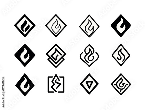 Elemental Rune Icons. Runes and symbols. Icon set. Set Logo of runes and symbols: elemental rune mark. harmonious logo variations of the same emblematic