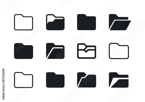 Logo Variations Grid. Cover. Icon set. Set Logo of cover: folder cover tab. harmonious logo variations of the same emblematic concept, each with different