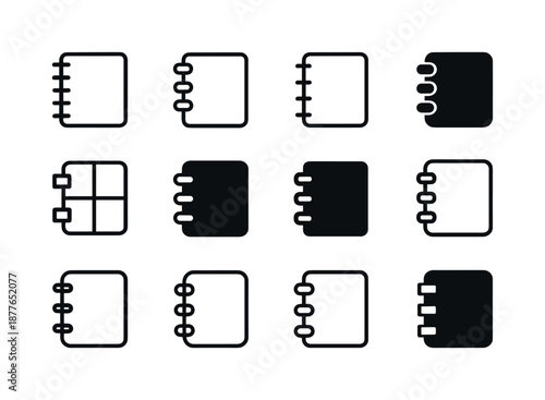 Journal Logo Variations. Journal. Icon set. Set Logo of journal: spiral notebook. harmonious logo variations of the same emblematic concept, each