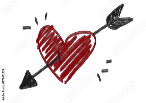 Crayon heart pierced by an arrow