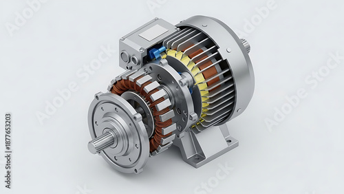 Cutaway view of an electric motor showcasing its internal components and intricate engineering