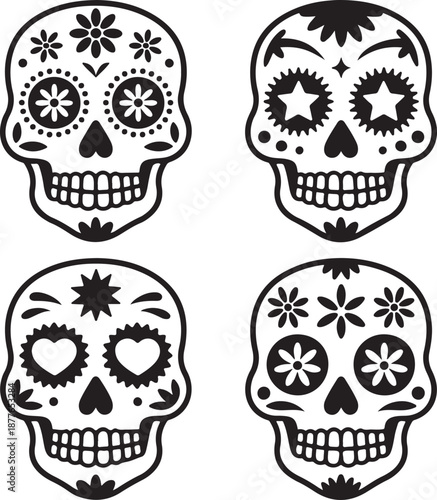 Sugar Skull Silhouette Bundle | Day of the Dead Skull Vector Set