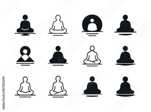 Harmonious Logo Grid. Quiet reflection. Icon set. Set Logo of quiet reflection: peaceful horizon line. harmonious logo variations of the same emblematic