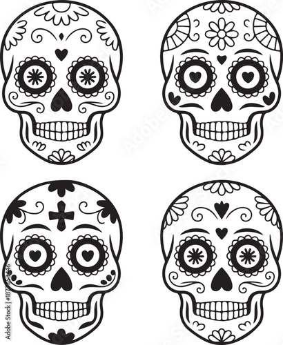Sugar Skull Silhouette Bundle | Day of the Dead Skull Vector Set