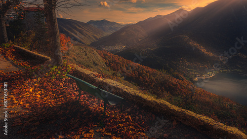 Scenic View of Lake Scanno and Mountains at Sunset
