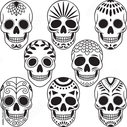 Sugar Skull Silhouette Bundle | Day of the Dead Skull Vector Set