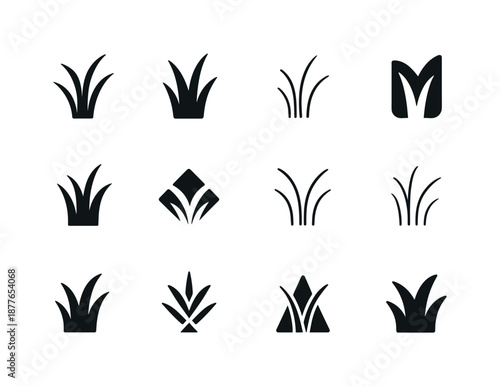 Grass Emblem Icons. Grass. Icon set. Set Logo of grass: wild field stems. harmonious logo variations of the same emblematic concept, each with different