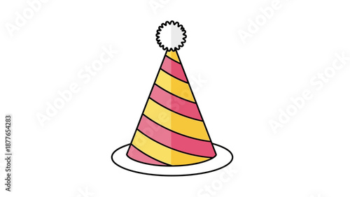 Colorful striped party hat with pompom for festive celebrations.